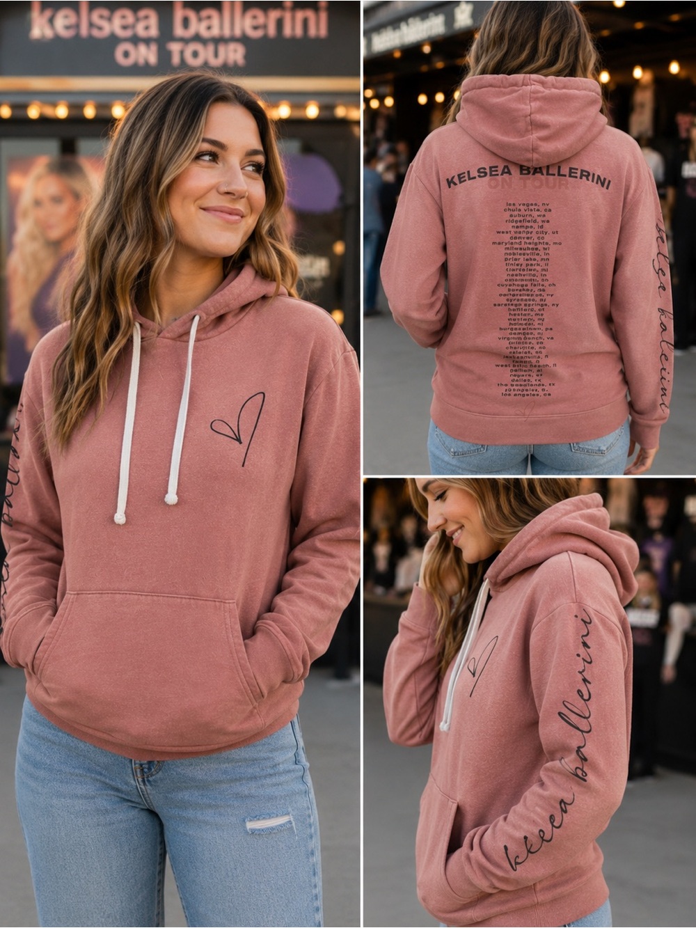 Kelsea Ballerini Women's Dusty Pink Heart Pullover Concert Hoodie- small
